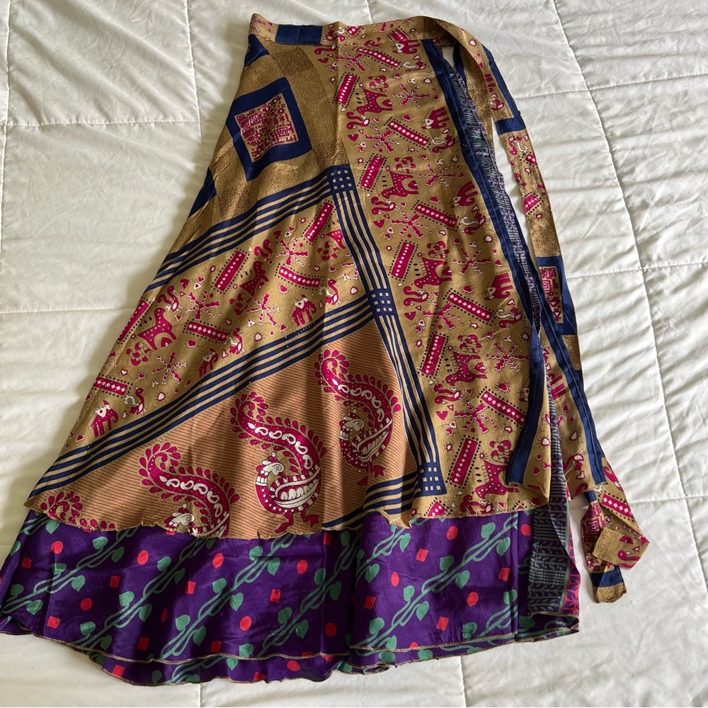 Silk Sari Wrap Maxi Ankle Length Skirt